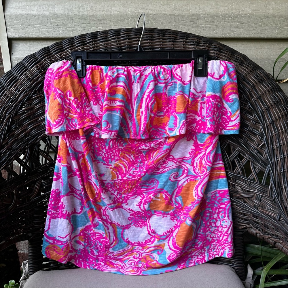 Lilly Pulitzer Lilly Pulitzer Wiley Ruffle Tube Top Shorley Blue Feeling Tanked